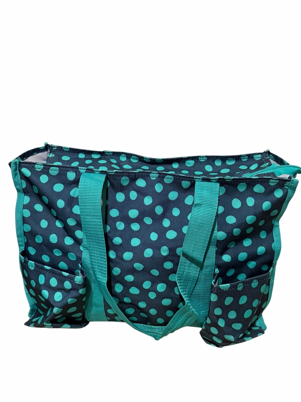 thirty-one Teal Polka Dot Tote with Navy Base